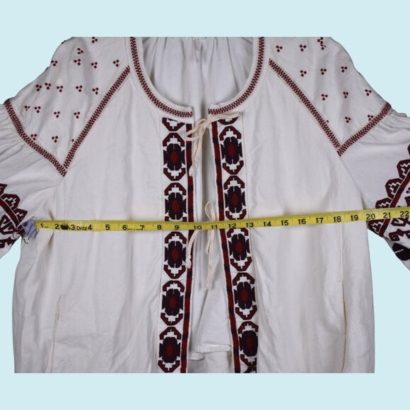 Free People Swing Jacket Women's Size Large Off White Red Boho Embroidered Top - Picture 13 of 16